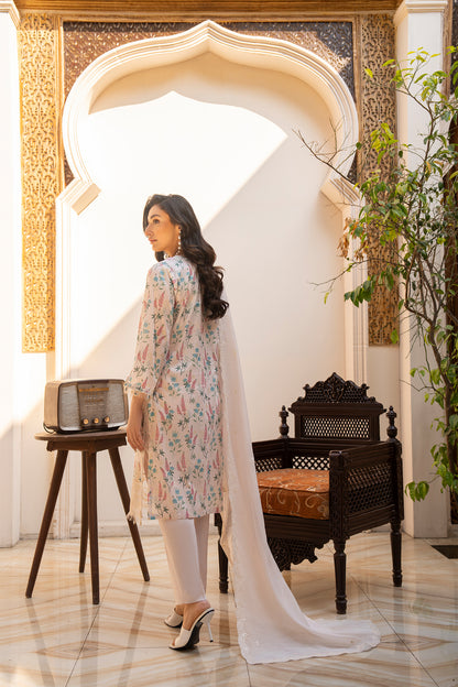 Women Printed Embroidered 3 Piece Suit - QUC064