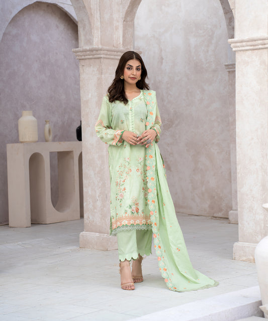 Women Printed Embroidered 3 Piece Suit - SIG618