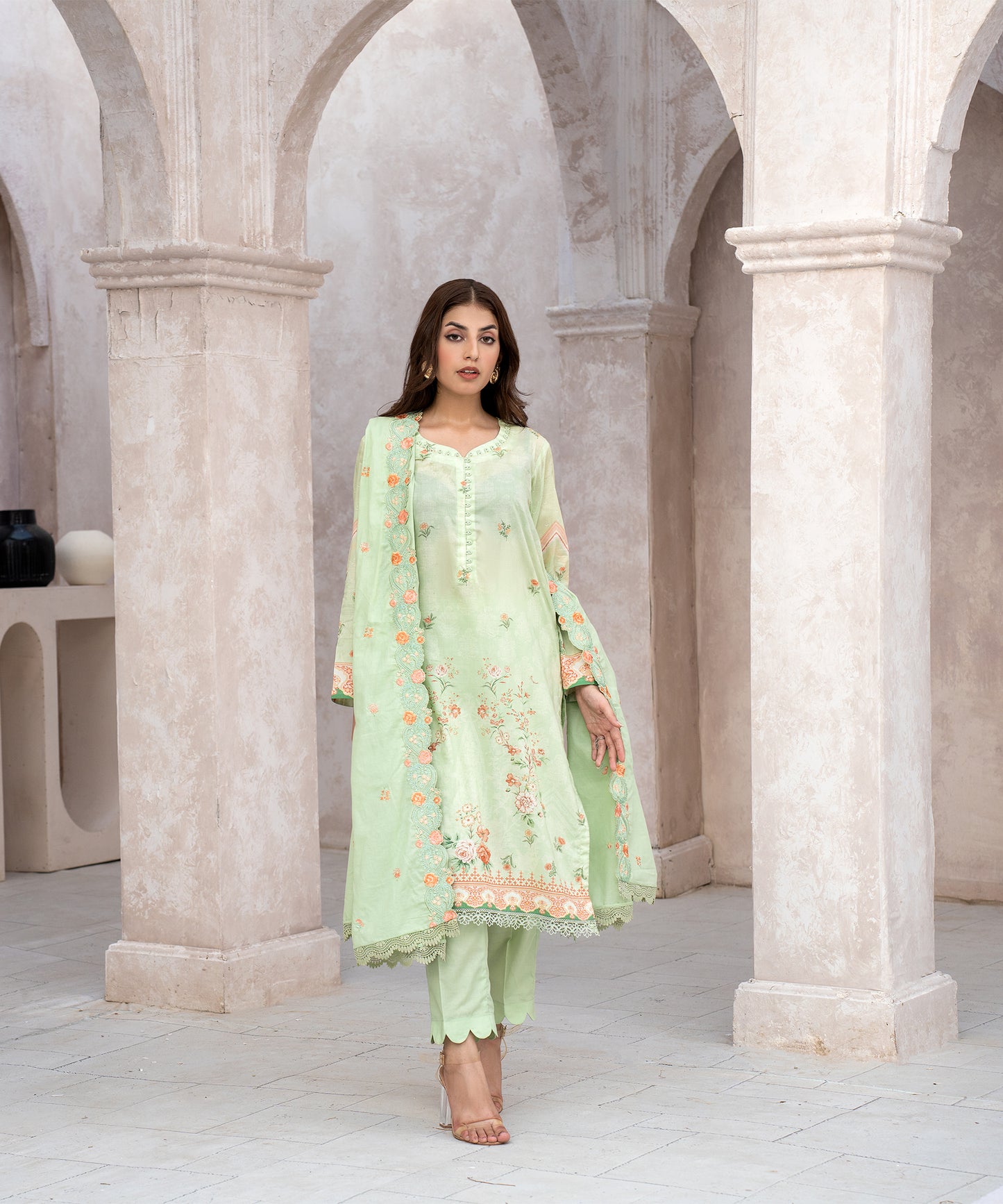 Women Printed Embroidered 3 Piece Suit - SIG618