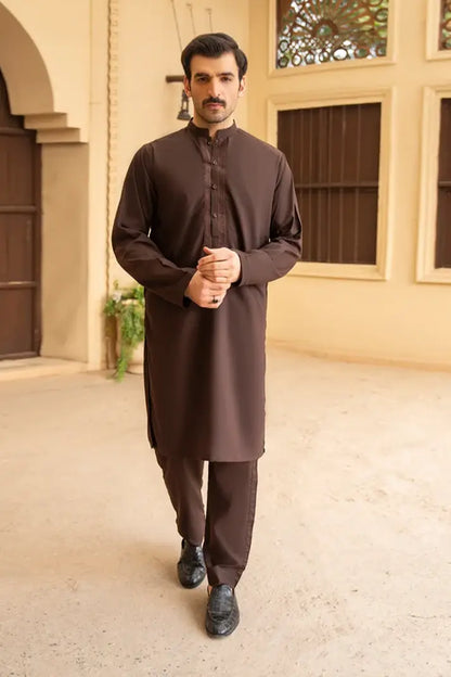 Toyo Bo Embroidered Suit Brown Men's Unstitched