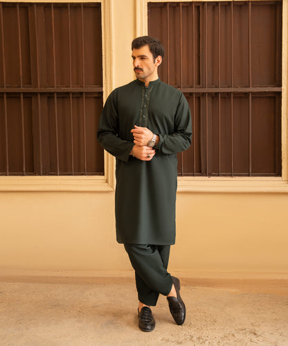 Toyo Bo Embroidered Suit  Green Men's Unstitched