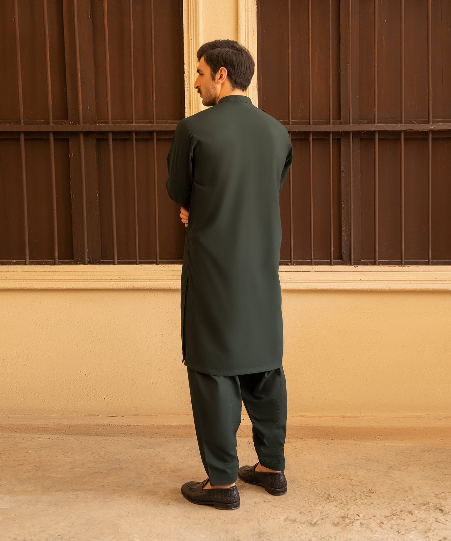 Toyo Bo Embroidered Suit  Green Men's Unstitched