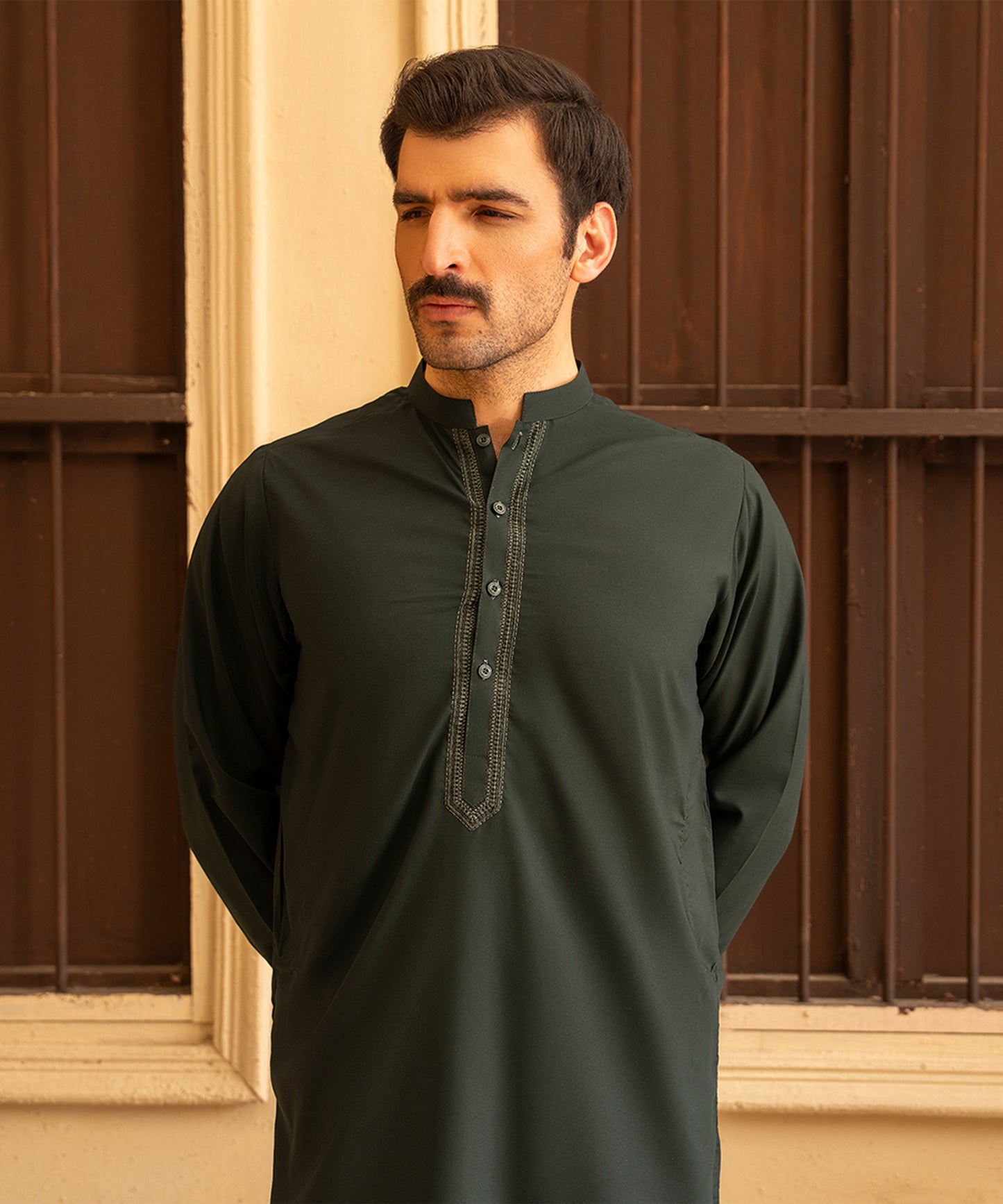 Toyo Bo Embroidered Suit  Green Men's Unstitched