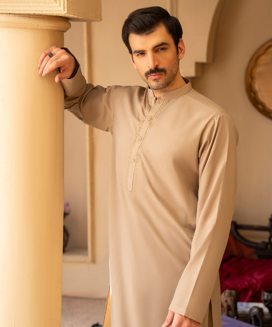 Toyo Bo Embroidered Suit  Blush Green Men's Unstitched