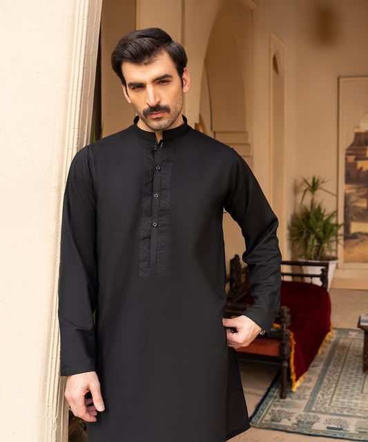 Toyo Bo Embroidered Suit Black - Men's Unstitched