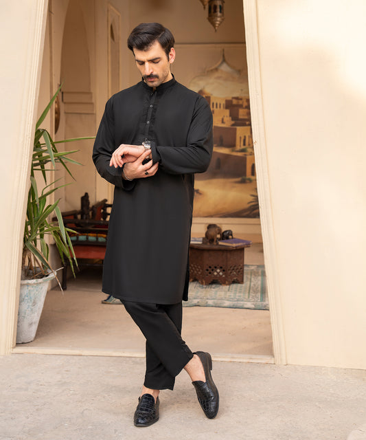 Toyo Bo Embroidered Suit Black - Men's Unstitched