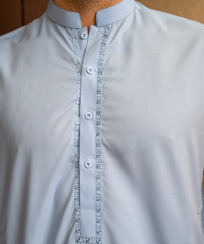 Toyo Bo Embroidered Suit SKy Blue Men's Unstitched