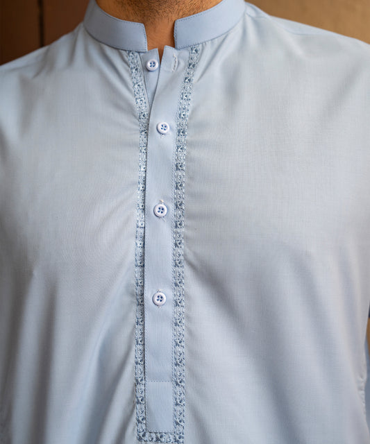 Toyo Bo Embroidered Suit SKy Blue Men's Unstitched