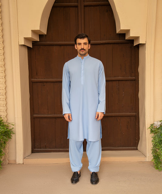 Toyo Bo Embroidered Suit SKy Blue Men's Unstitched