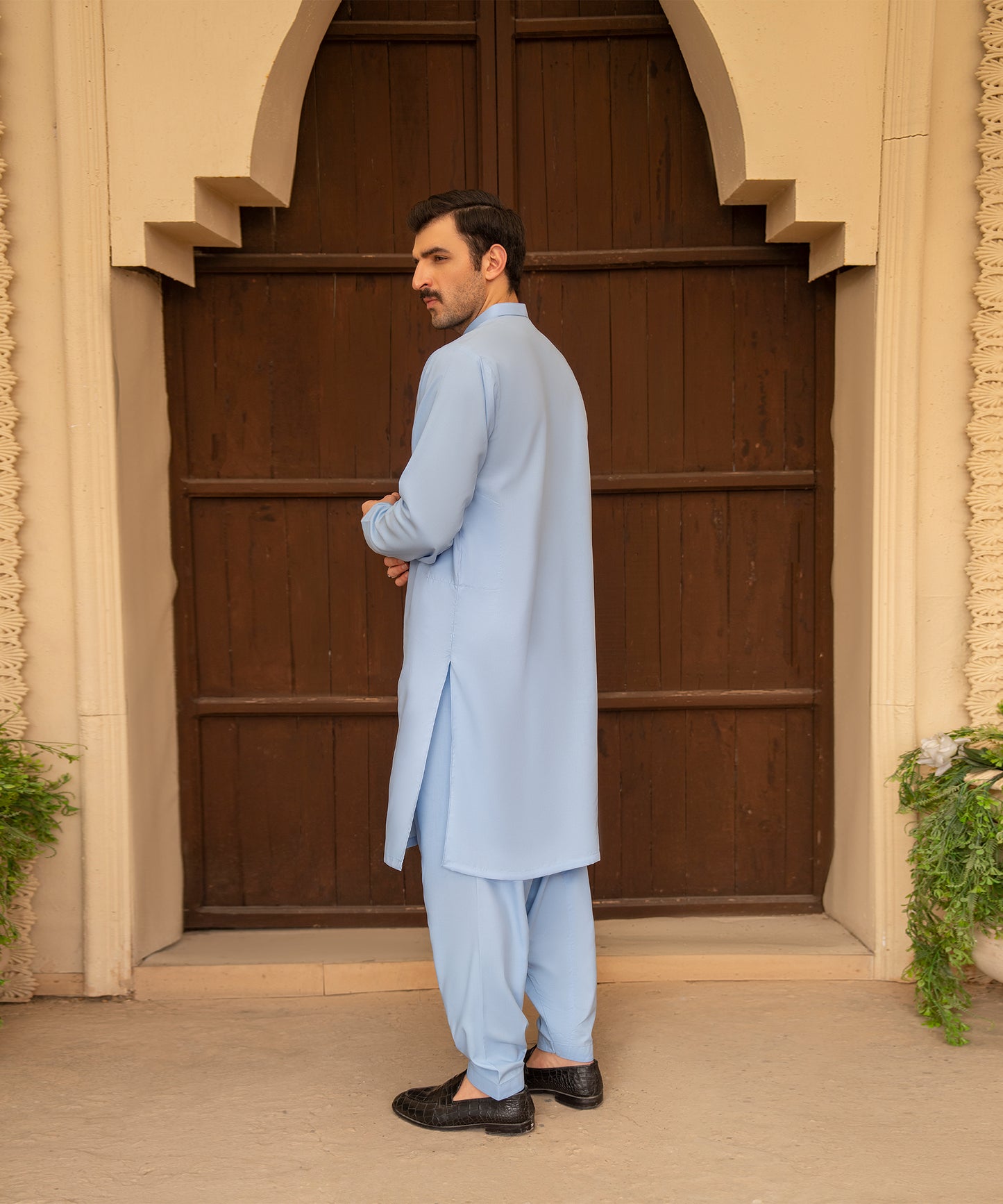 Toyo Bo Embroidered Suit SKy Blue Men's Unstitched