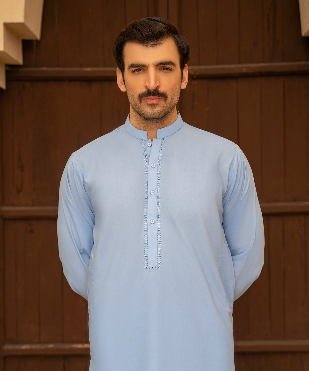 Toyo Bo Embroidered Suit SKy Blue Men's Unstitched