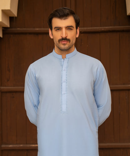 Toyo Bo Embroidered Suit SKy Blue Men's Unstitched