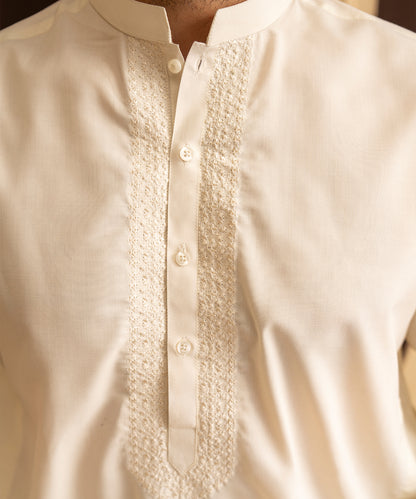 Toyo Bo Embroidered Suit Cream Men's Unstitched