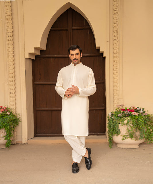 Toyo Bo Embroidered Suit Cream Men's Unstitched