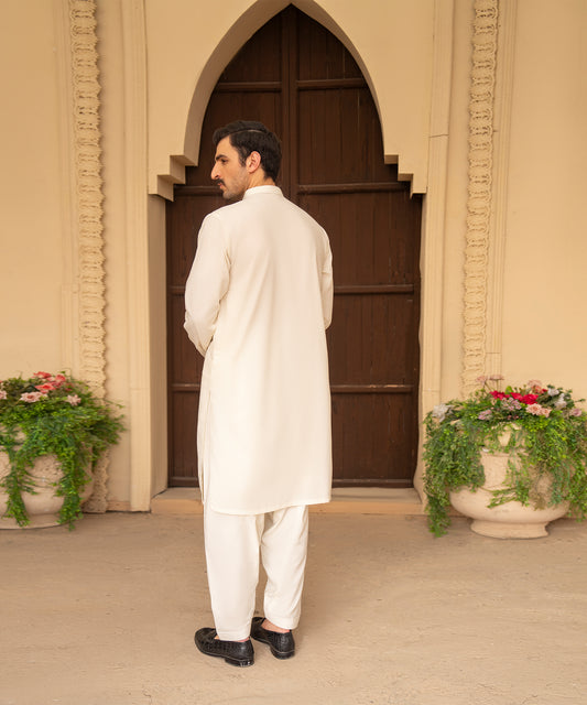 Toyo Bo Embroidered Suit Cream Men's Unstitched