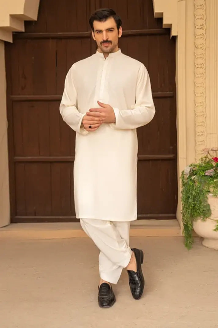 Toyo Bo Embroidered Suit Cream Men's Unstitched