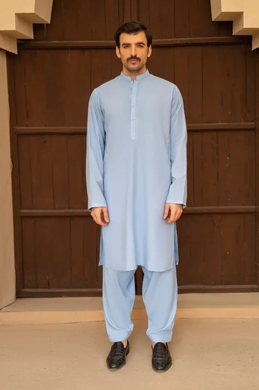 Toyo Bo Embroidered Suit SKy Blue Men's Unstitched