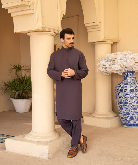 Toyo Bo Embroidered Suit Light Brown Men's Unstitched