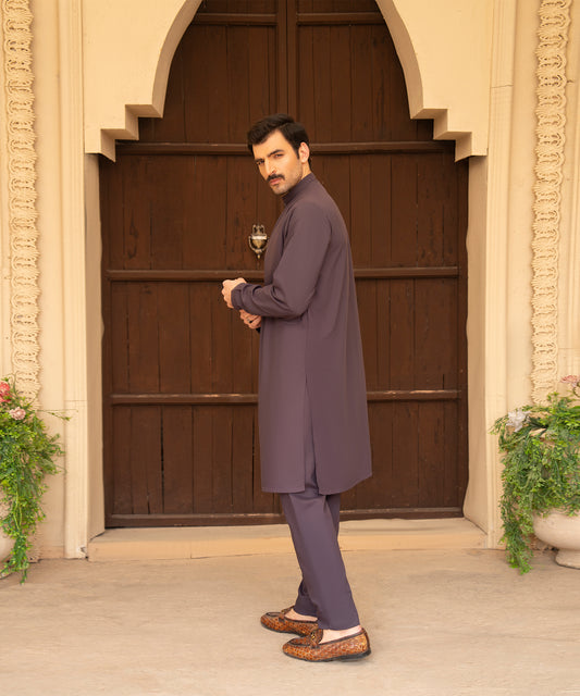 Toyo Bo Embroidered Suit Light Brown Men's Unstitched
