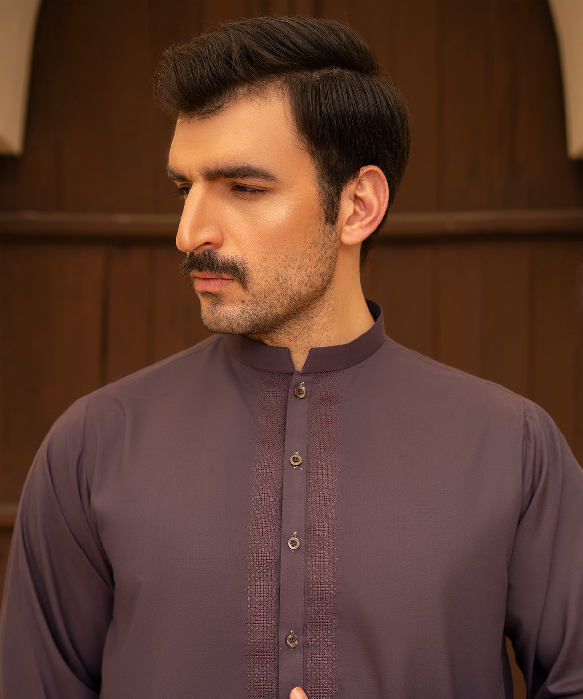 Toyo Bo Embroidered Suit Light Brown Men's Unstitched