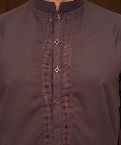 Toyo Bo Embroidered Suit Light Brown Men's Unstitched