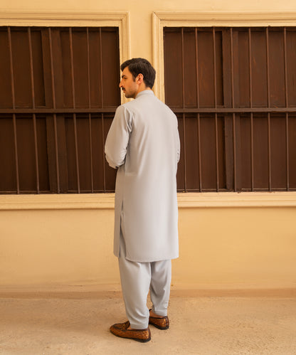 Toyo Bo Embroidered Suit Light Blue Men's Unstitched