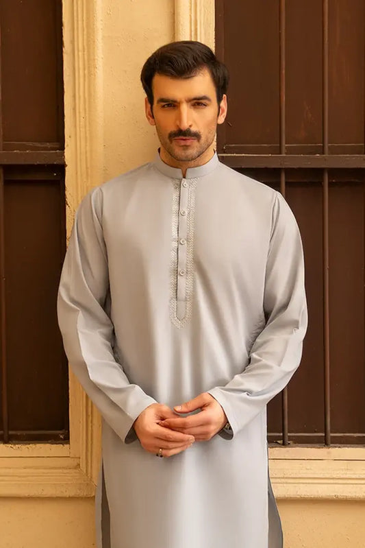 Toyo Bo Embroidered Suit Light Blue Men's Unstitched