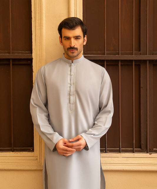 Toyo Bo Embroidered Suit Light Blue Men's Unstitched