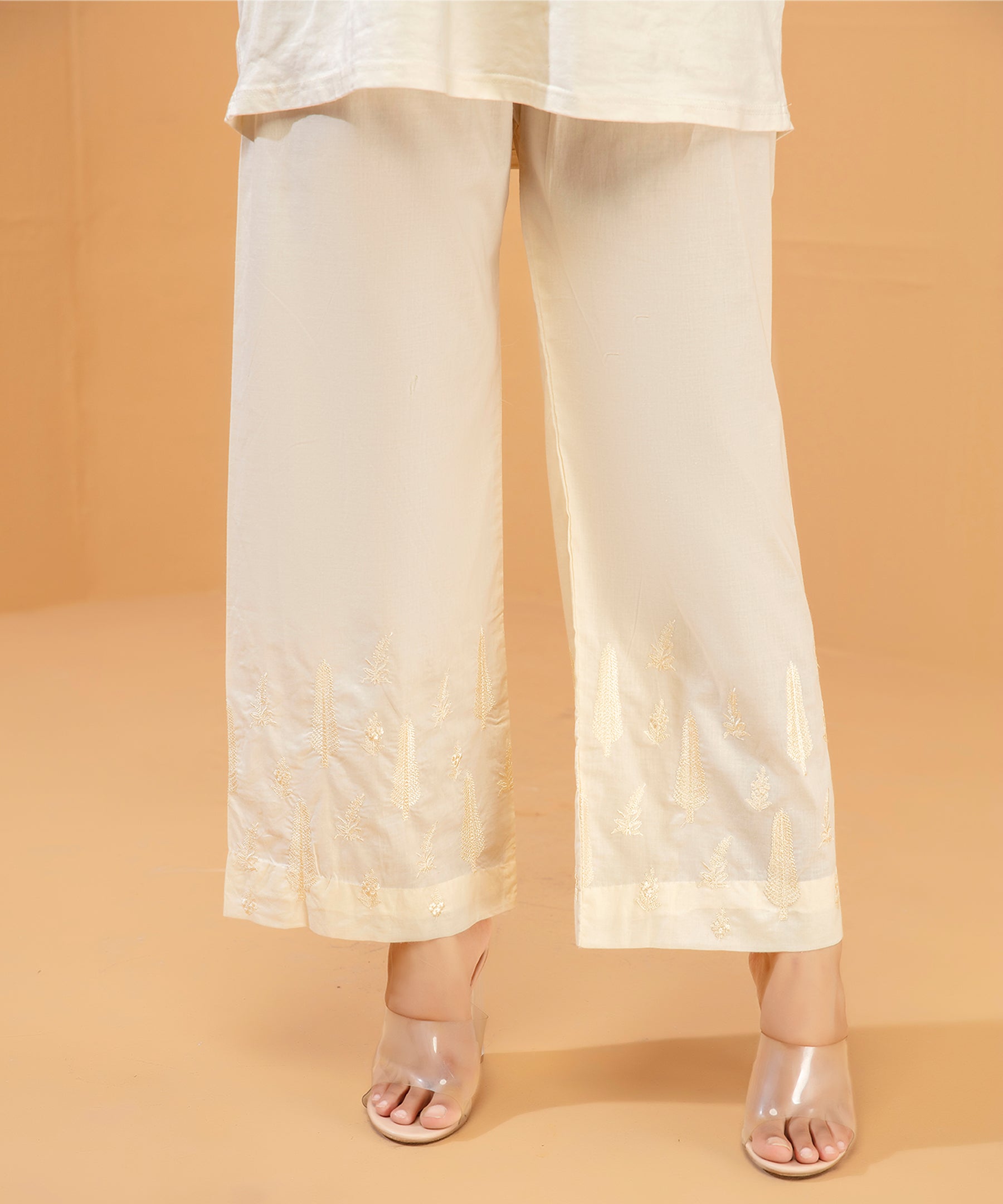 Embroidered Cream Trouser - LTE 436