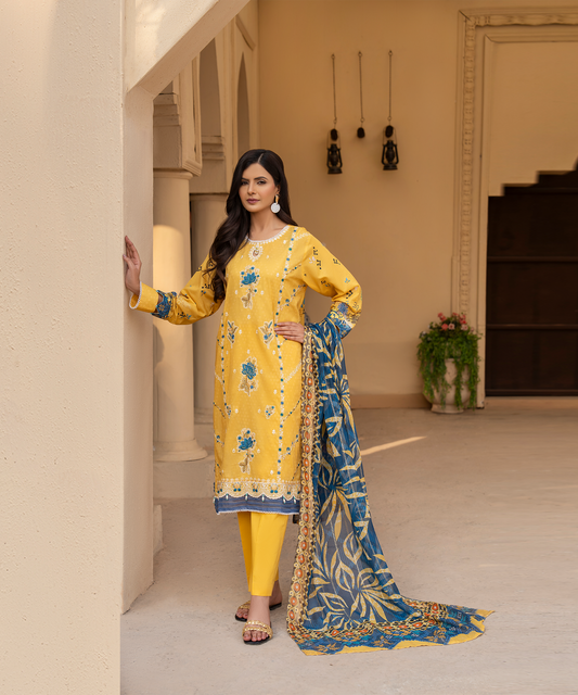 Women Printed Embroidered 3 Piece Suit - UDE181