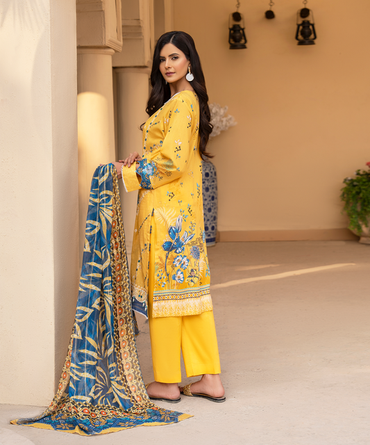 Women Printed Embroidered 3 Piece Suit - UDE181