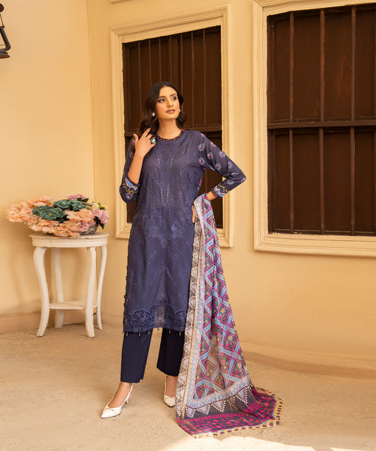 Women Printed Embroidered 3 Piece Suit - UDE182
