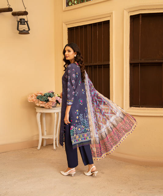 Women Printed Embroidered 3 Piece Suit - UDE182