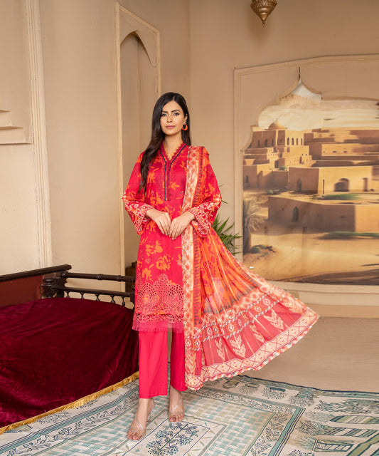 Women Printed Embroidered 3 Piece Suit - UDE183
