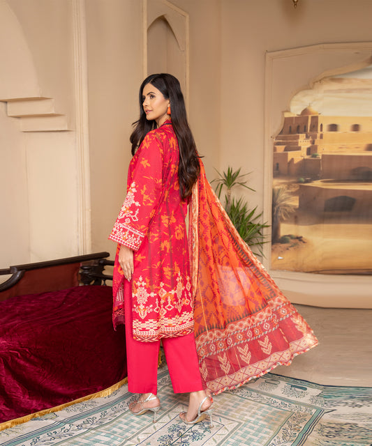 Women Printed Embroidered 3 Piece Suit - UDE183