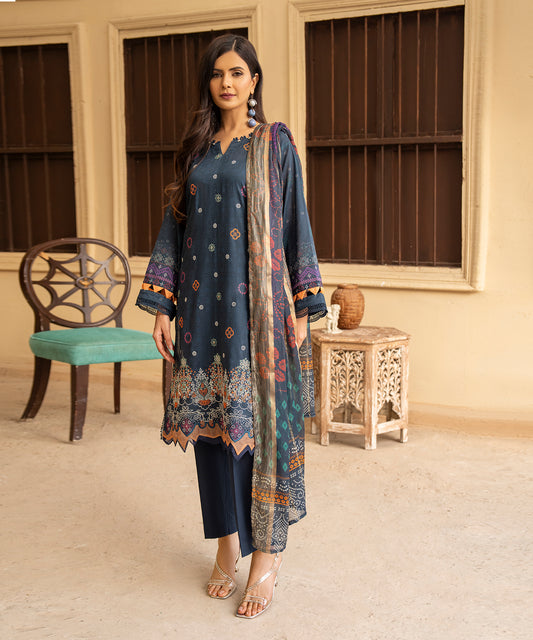 Women Printed Embroidered 3 Piece Suit - UDE184