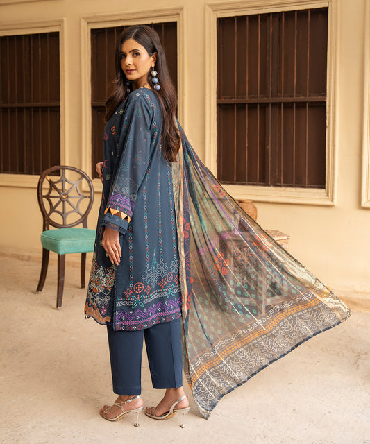 Women Printed Embroidered 3 Piece Suit - UDE184
