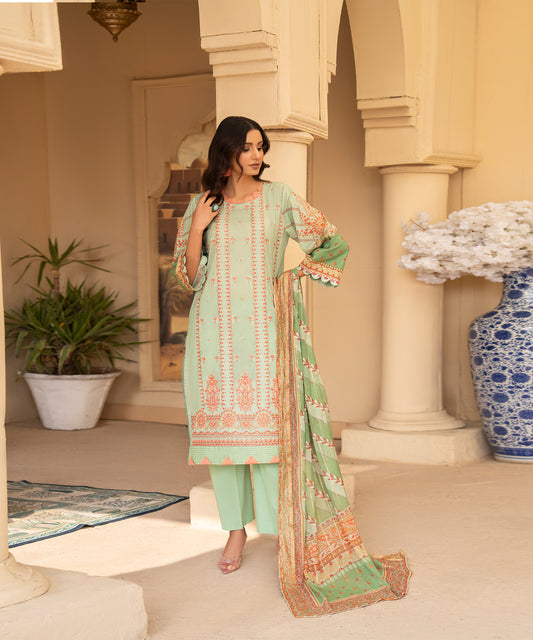 Women Printed Embroidered 3 Piece Suit - UDE185