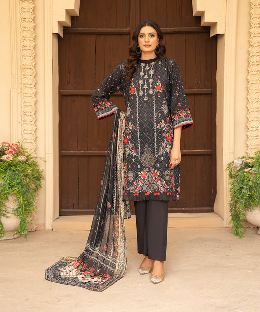 Women Printed Embroidered 3 Piece Suit - UDE186