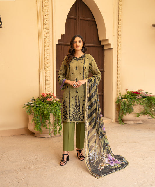 Women Printed Embroidered 3 Piece Suit - UDE187