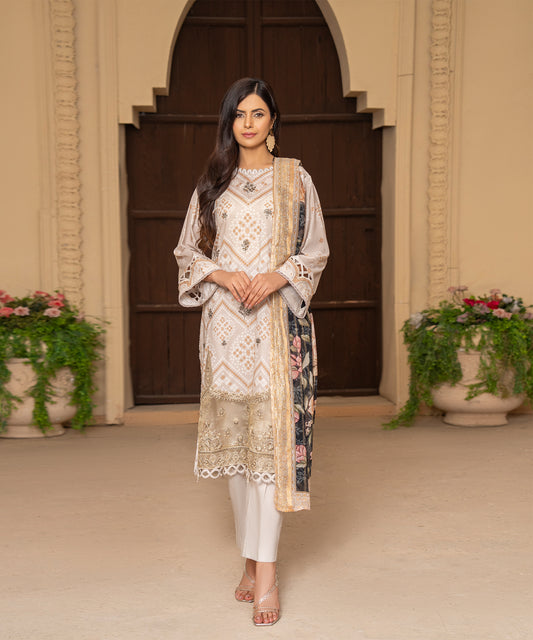 Women Printed Embroidered 3 Piece Suit - UDE189