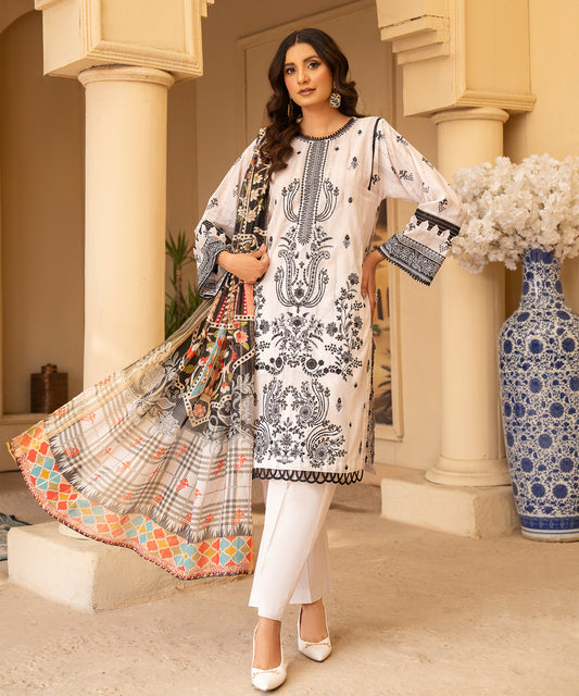 Women Printed Embroidered 3 Piece Suit - UDE190