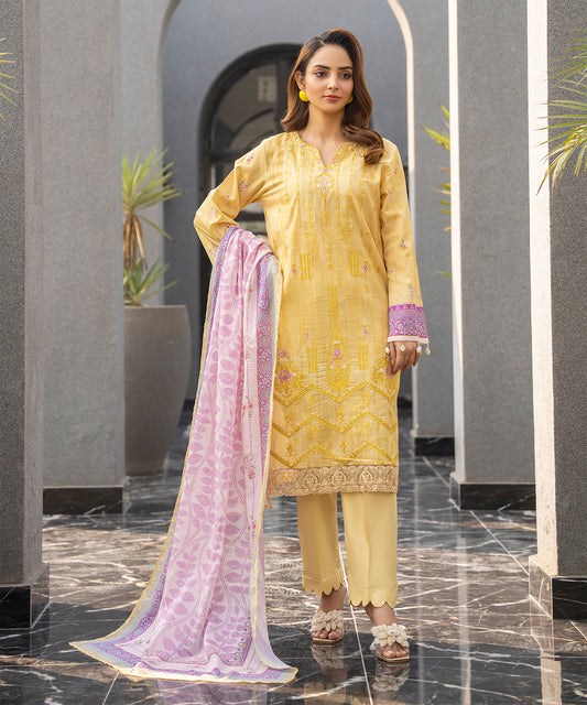 Women Printed Embroidered 3 Piece Suit - UDE197