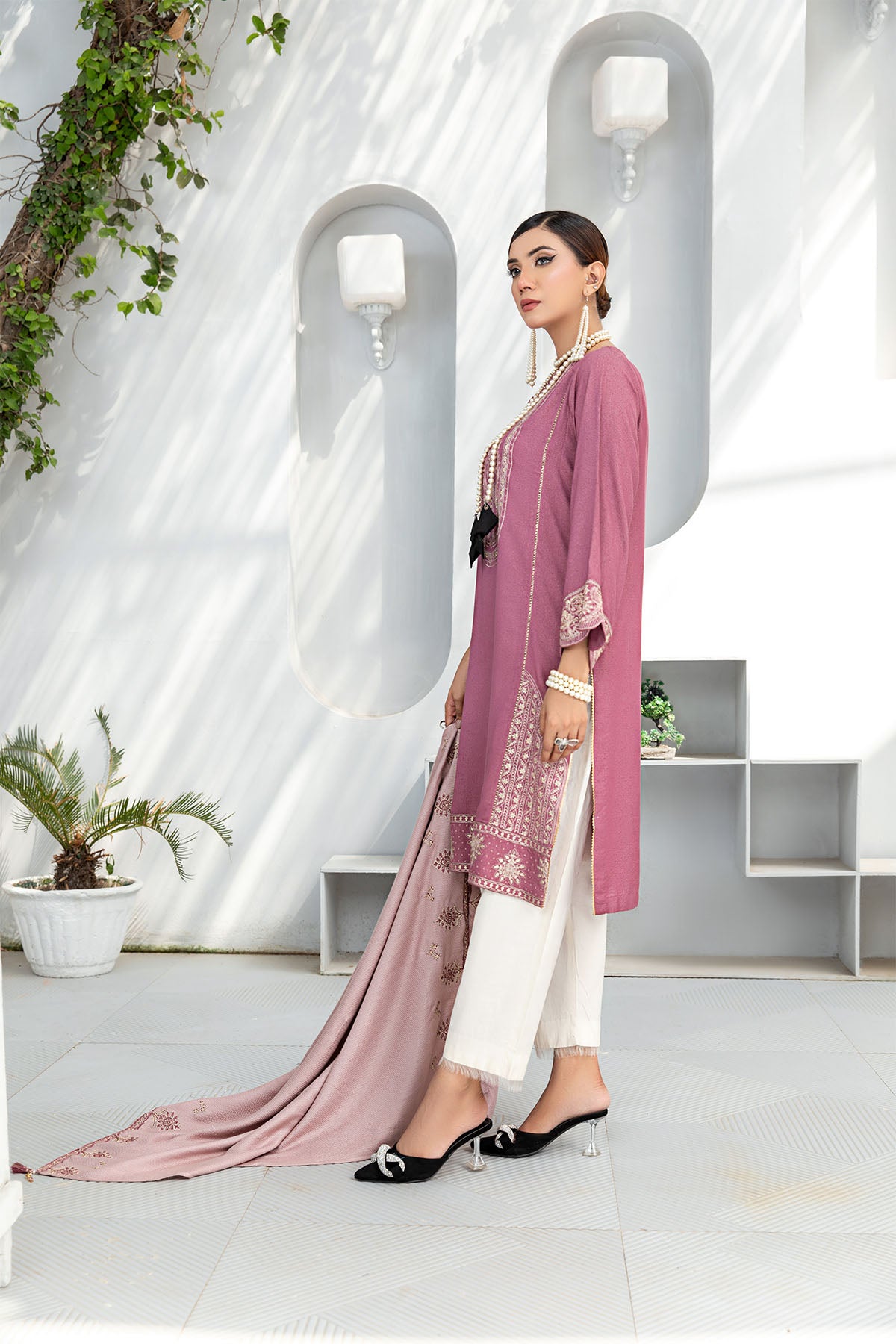 Women Solid Embroidered 2 Piece Suit - LDS827