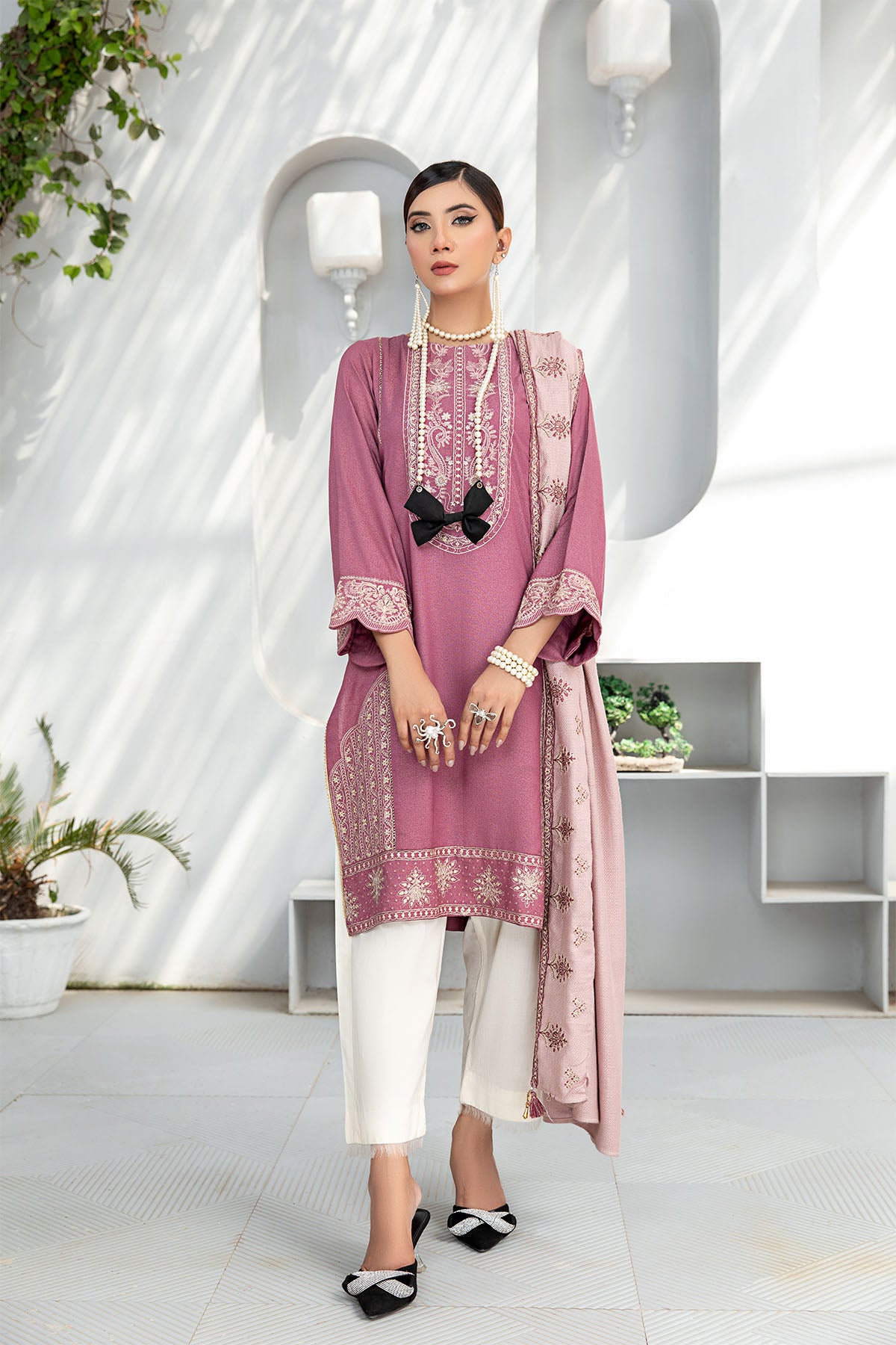 Women Solid Embroidered 2 Piece Suit - LDS827