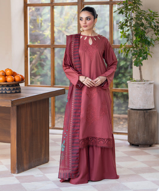 Women Solid Embroidered 3 Piece Suit - ARTY65