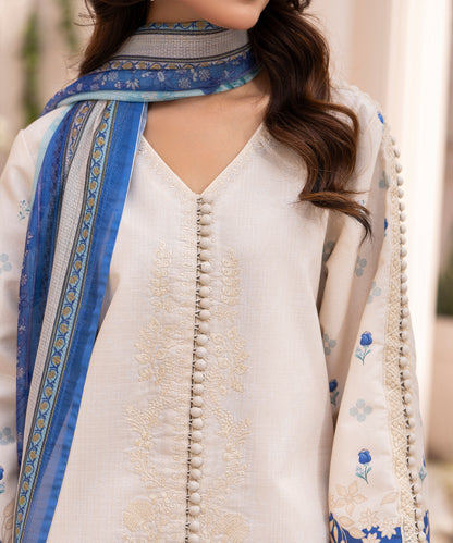 Women Printed Embroidered 3 Piece Suit - CLC641