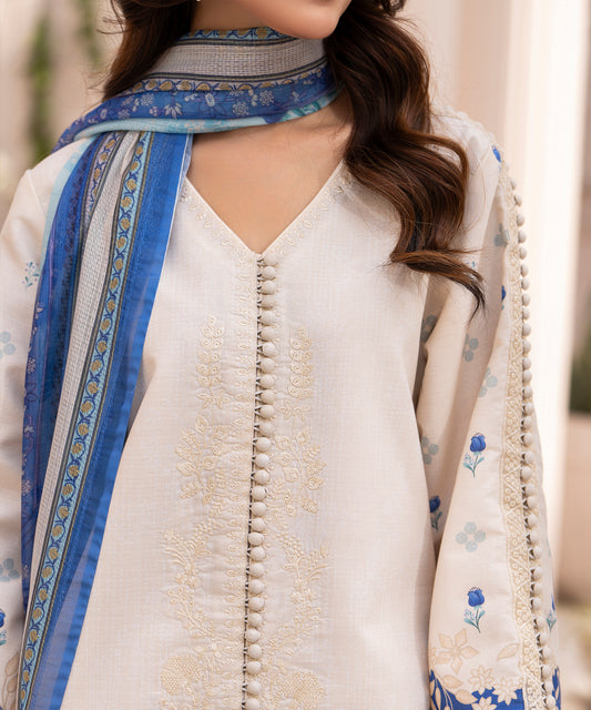 Women Printed Embroidered 3 Piece Suit - CLC641