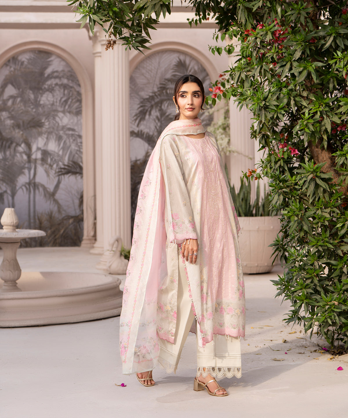 Women Printed Embroidered 3 Piece Suit - CLC642