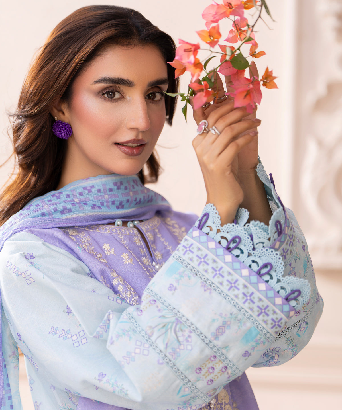 Women Printed Embroidered 3 Piece Suit - CLC643